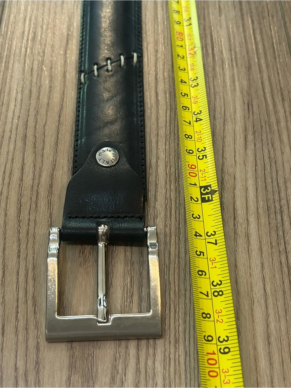 Max Boy Italy Genuine Leather Black Belt 110cm Silver Buckle